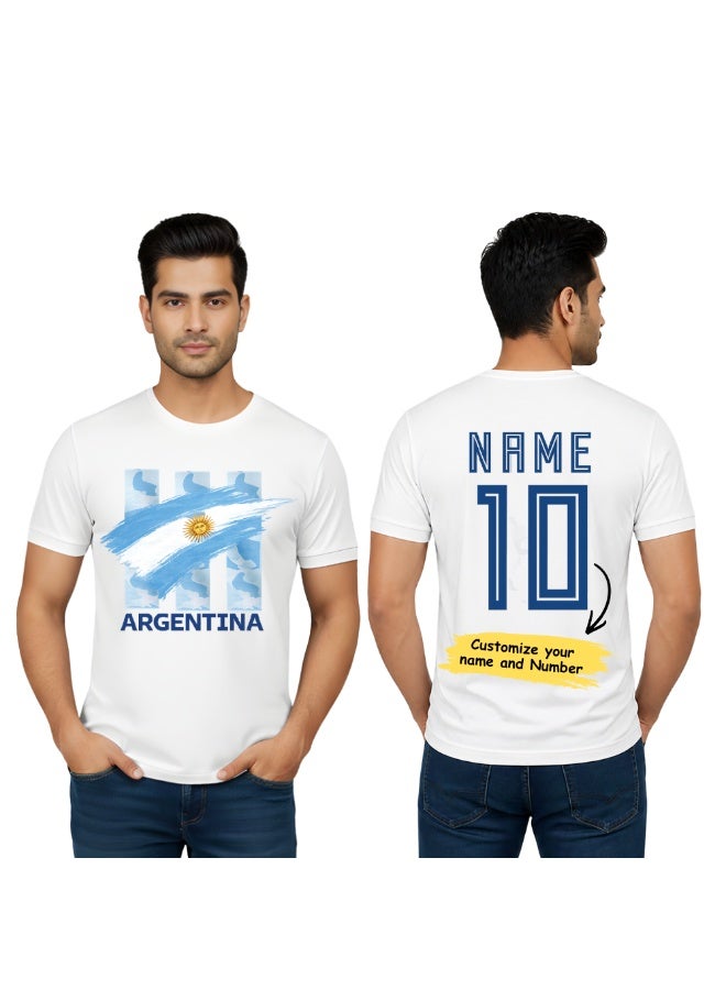 PRINTSHOP4ME Argentina FIFA World Cup Jersey Dry-Fit T-Shirt for Men | Customized Name Print on Back | Round Neck | Short Sleeve - Image 1