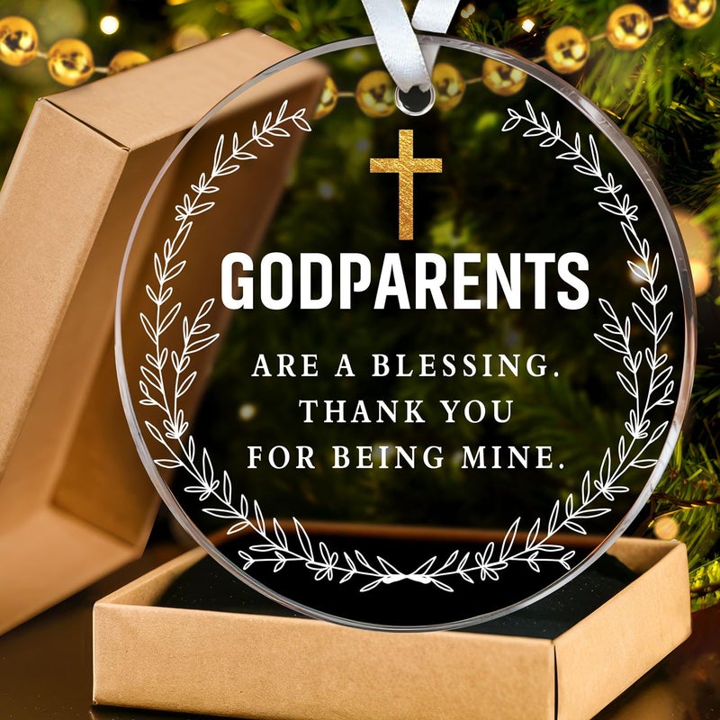 HEXMOZ Godparents Gifts - Godparent Ornament 2024 - Godparent are Blessing  Thank You for Being Mine Present - God Parent Gift Ideas  Gifts for Godparents  Baptism Gifts - Acrylic Ornament Keepsake - Image 1