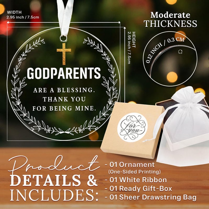 HEXMOZ Godparents Gifts - Godparent Ornament 2024 - Godparent are Blessing  Thank You for Being Mine Present - God Parent Gift Ideas  Gifts for Godparents  Baptism Gifts - Acrylic Ornament Keepsake - Image 4