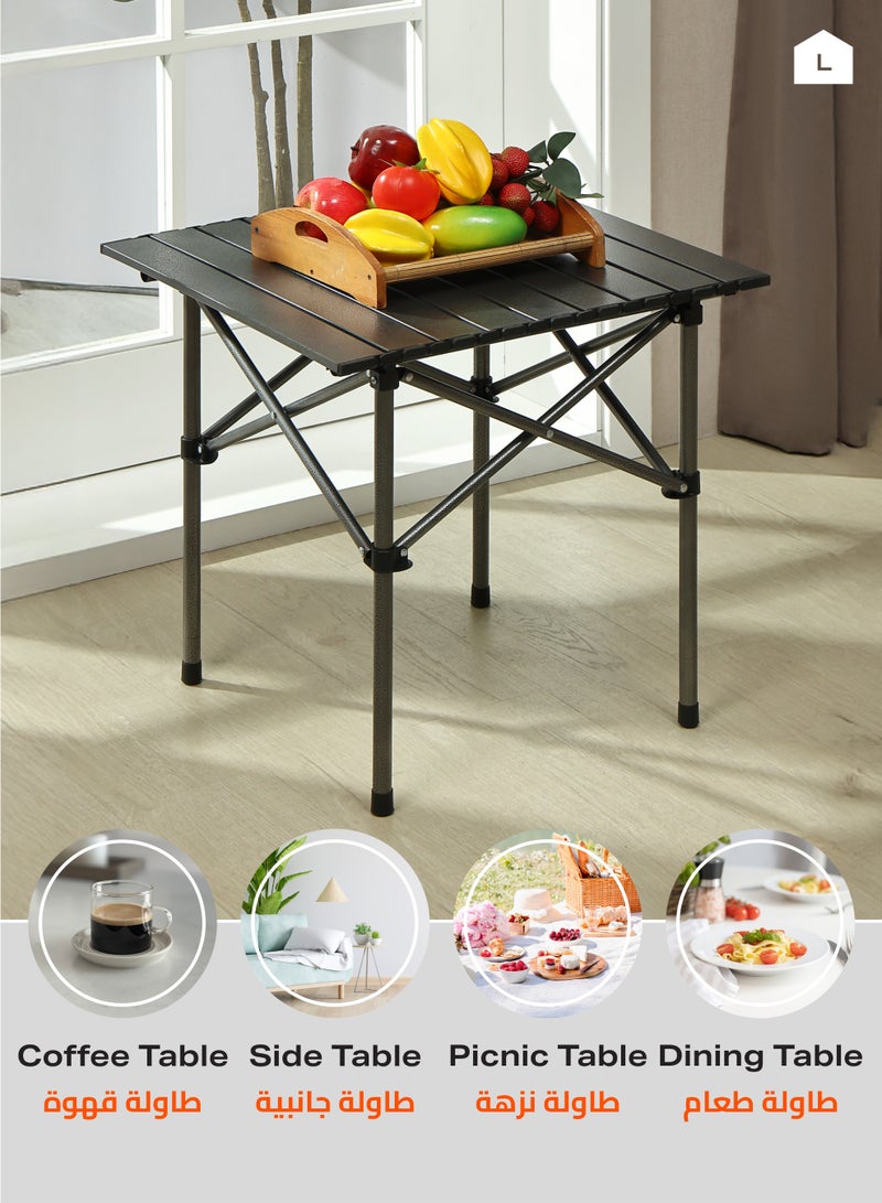 LAWAZIM Folding Picnic Table - Black, 53x51x50cm - Portable Roll-Up Side Table with Snap-Together Design, Carry Bag, Tool-Free Setup - Ideal for Camping, Balcony, Coffee, Fishing, Outdoor Use - Image 5