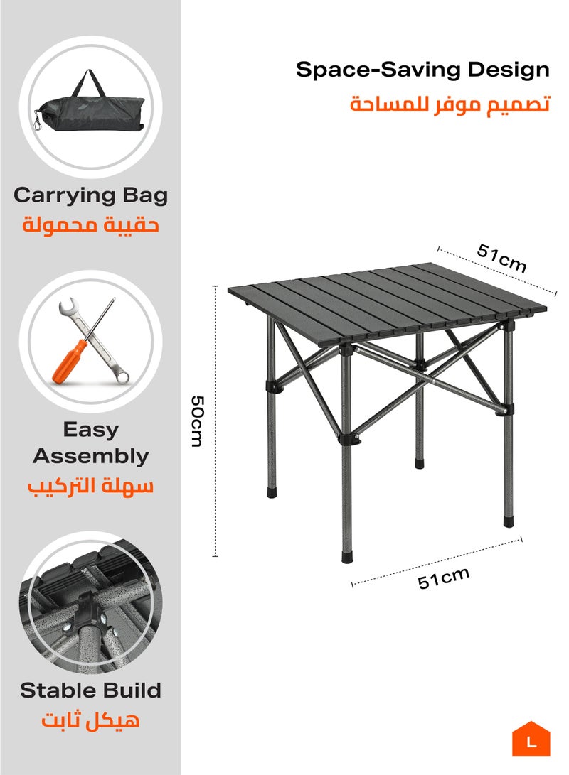 LAWAZIM Folding Picnic Table - Black, 53x51x50cm - Portable Roll-Up Side Table with Snap-Together Design, Carry Bag, Tool-Free Setup - Ideal for Camping, Balcony, Coffee, Fishing, Outdoor Use - Image 2