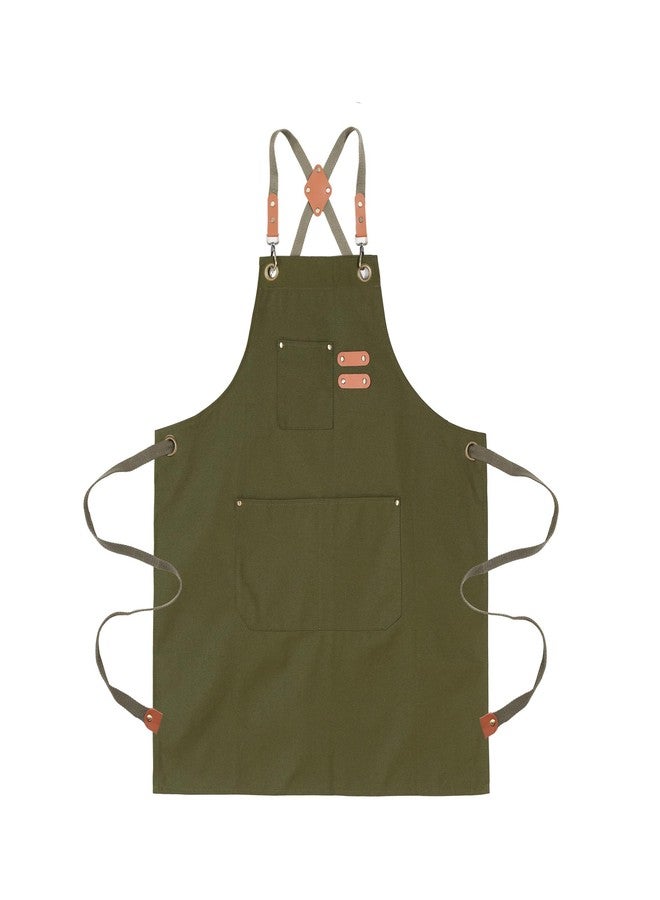 ARBINSON Chef Aprons for Men Women Canvas Apron with Large Pockets, Heavy Duty Work Apron with Adjustable Neck Stra, Mens Tool Aprons for Cooking, Gardening, Woodwork(Green) - Image 1
