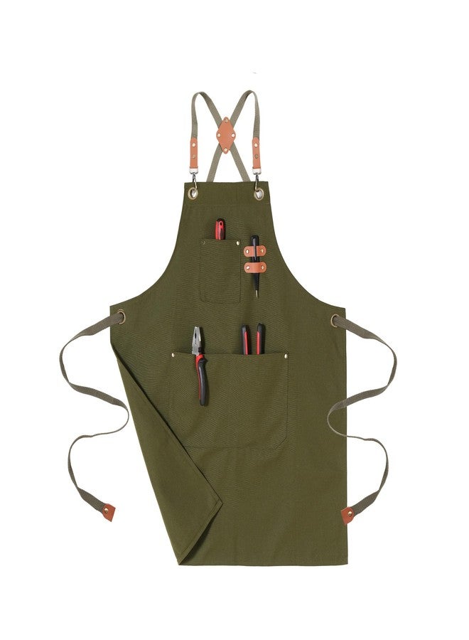 ARBINSON Chef Aprons for Men Women Canvas Apron with Large Pockets, Heavy Duty Work Apron with Adjustable Neck Stra, Mens Tool Aprons for Cooking, Gardening, Woodwork(Green) - Image 2