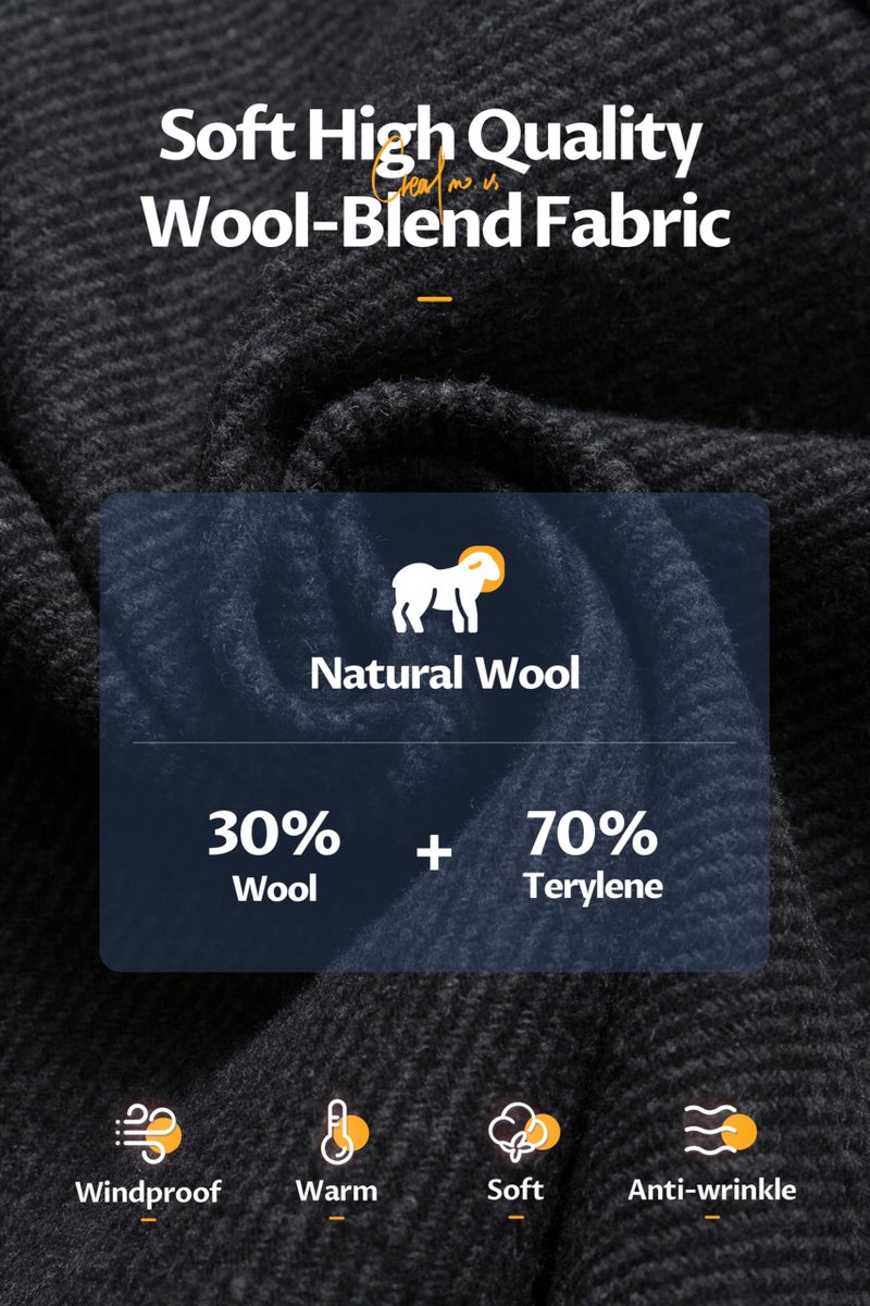 CREATMO US Coats For Men Wool Jacket Men's Blend Pea Coat Casual Jackets Hooded Mens Winter Trench Notched Lapel Collar Single Breasted Overcoat Classic Peacoat Ebony L - Image 5