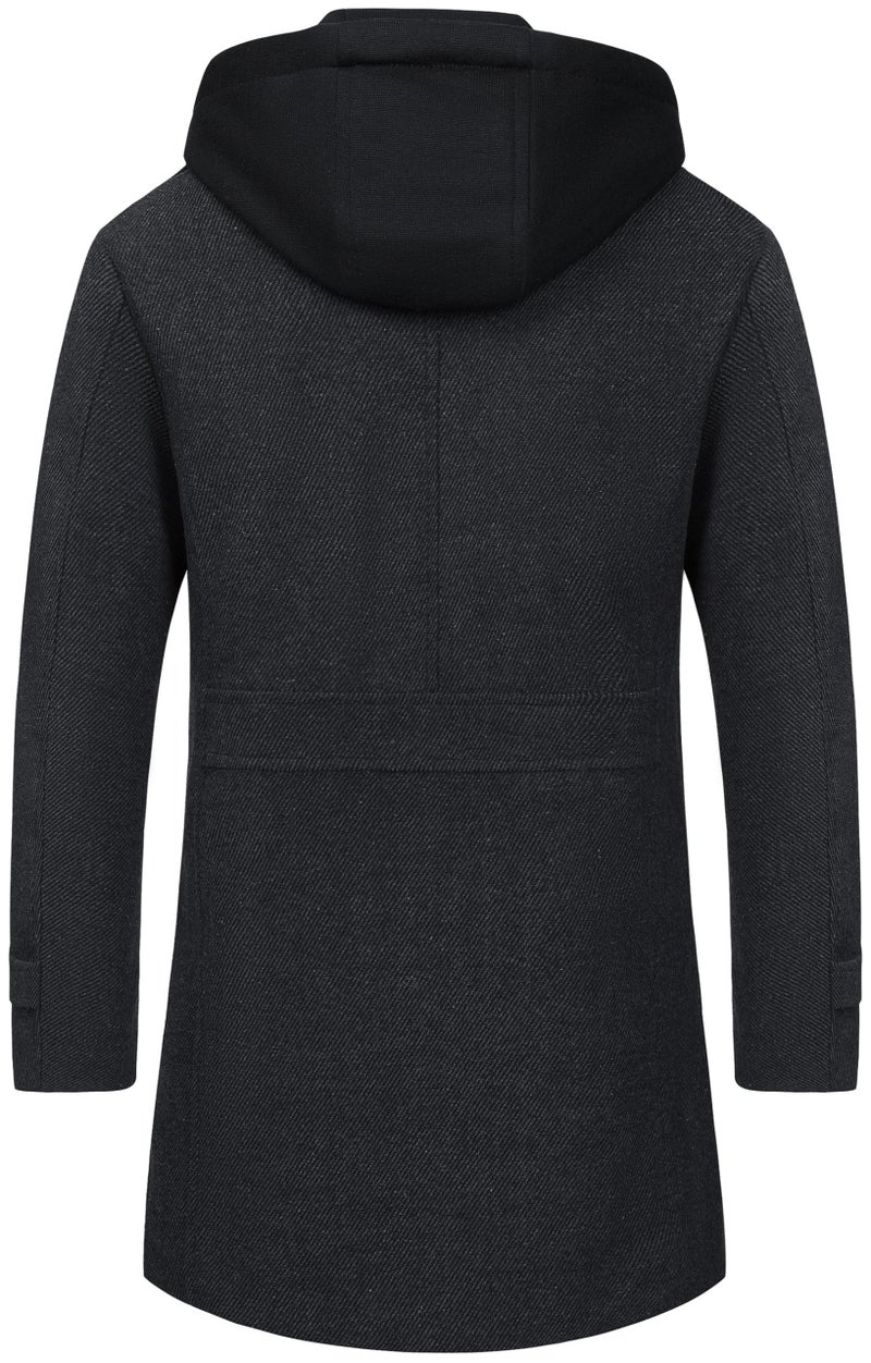 CREATMO US Coats For Men Wool Jacket Men's Blend Pea Coat Casual Jackets Hooded Mens Winter Trench Notched Lapel Collar Single Breasted Overcoat Classic Peacoat Ebony L - Image 3