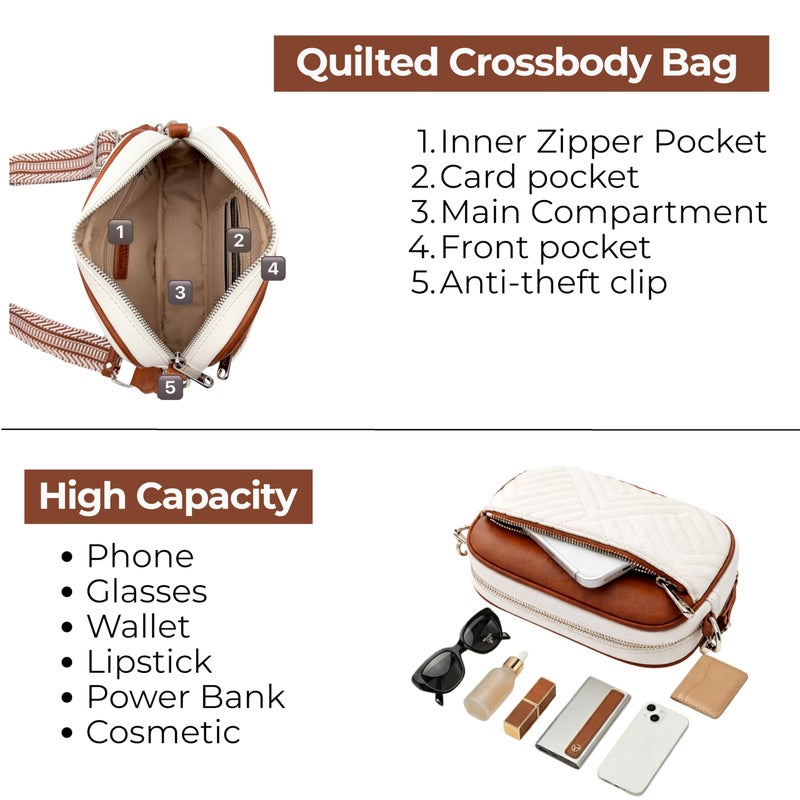 Vantamo Premium Quilted Crossbody Bags for Women with Anti-Pickpocket Clip, Vegan Leather Handbags, Travel Purses for Women - Image 4