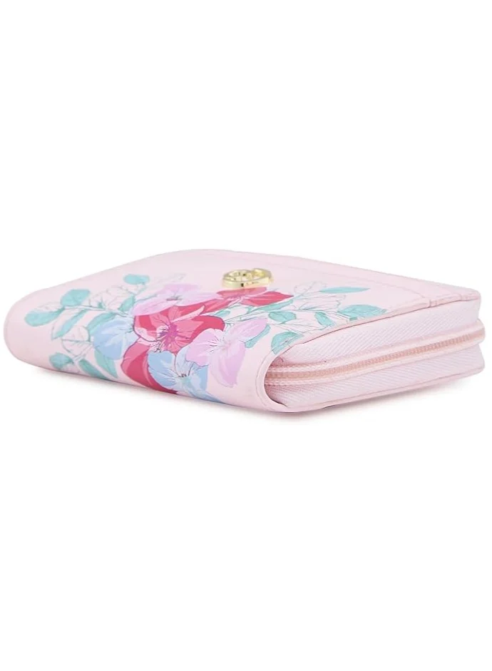 CAPRESE Caprese Shanaya Zip Around Wallet for Women| Small, Pink | Multiple Card Slots with Stylish Print | Perfect for Carrying Daily Essentials