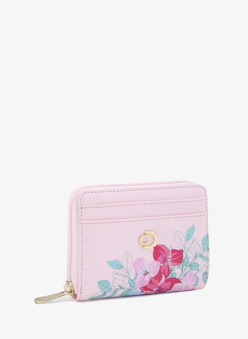 CAPRESE Caprese Shanaya Zip Around Wallet for Women| Small, Pink | Multiple Card Slots with Stylish Print | Perfect for Carrying Daily Essentials