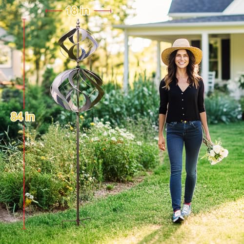 LimeHill Wind Spinner for Yard and Garden - Large Metal Windspinners for Outdoor Decorations (Silver Spherality) - Image 2