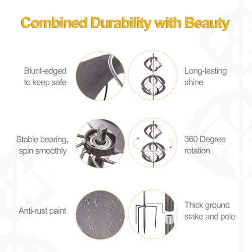 LimeHill Wind Spinner for Yard and Garden - Large Metal Windspinners for Outdoor Decorations (Silver Spherality) - Image 5