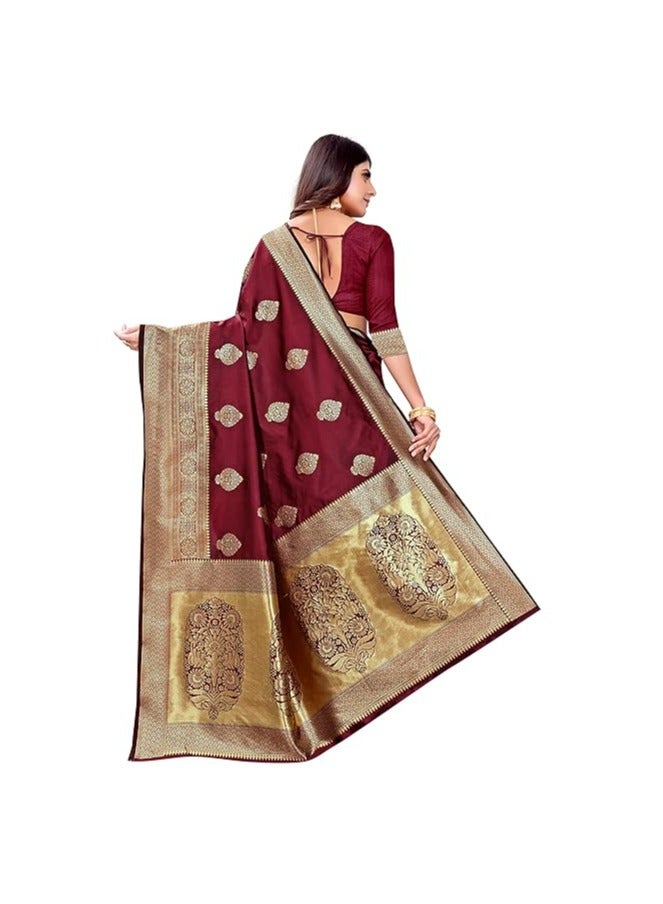 مملكة الإكسسوارات ساري حرير كانجيفارام الخالص للسيدات ساري حرير باناراسي مع قطعة بلوزة (paithani Pari122)  - Image 3