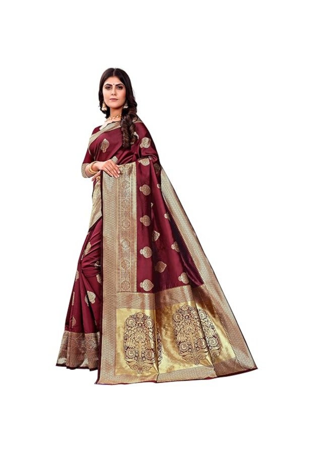 مملكة الإكسسوارات ساري حرير كانجيفارام الخالص للسيدات ساري حرير باناراسي مع قطعة بلوزة (paithani Pari122)  - Image 4