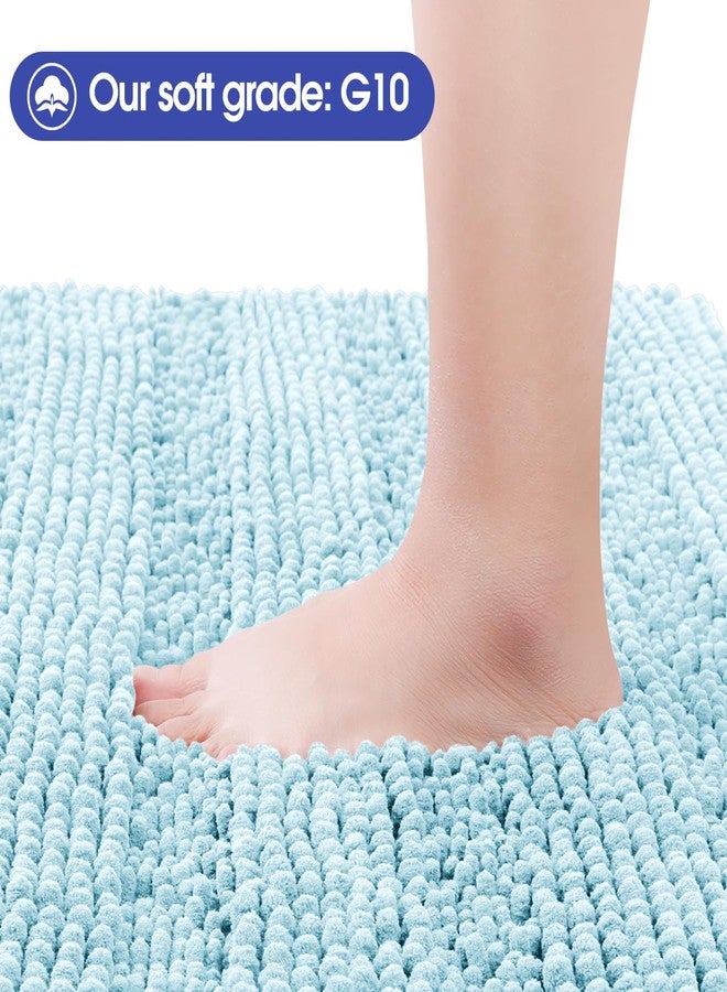 ACCUMTEK Striped Spa Blue Bathroom Rug Set 3 Pieces Ultra Soft, Non Slip Chenille Bath Carpet, Absorbent Plush Shaggy Bath Mats for Bathroom, Toilet, Bedroom, Kitchen - Image 2