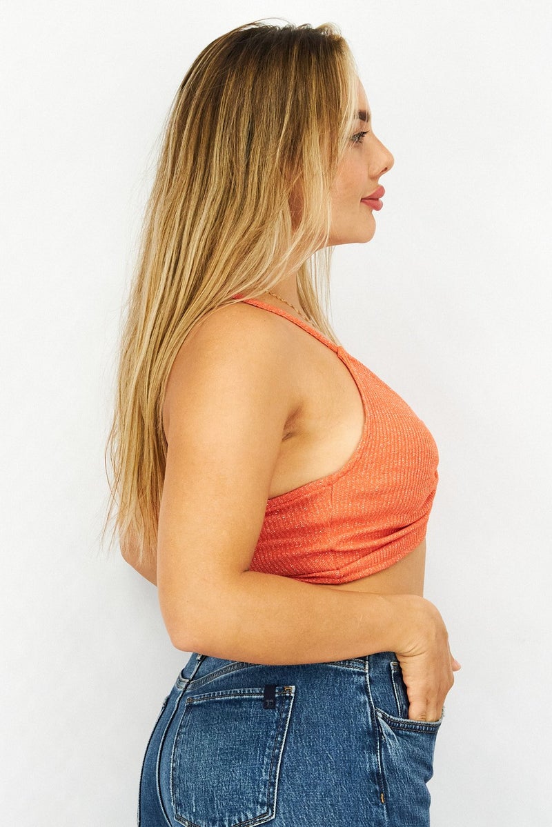 Sinsay Women V-Neck Sleeveless Metallic Cami Top, Orange - Image 3