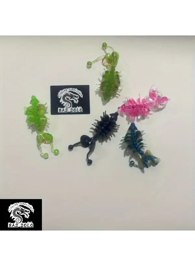 5 Colors Shrimp Shaped PE Soft Baits With Wrinkles Tentacles Enhancing Water Waves Increasing Biting Rate For Carnivorous Fish Hunting Fishing 2.8g Per Pack Of 5 - Image 1