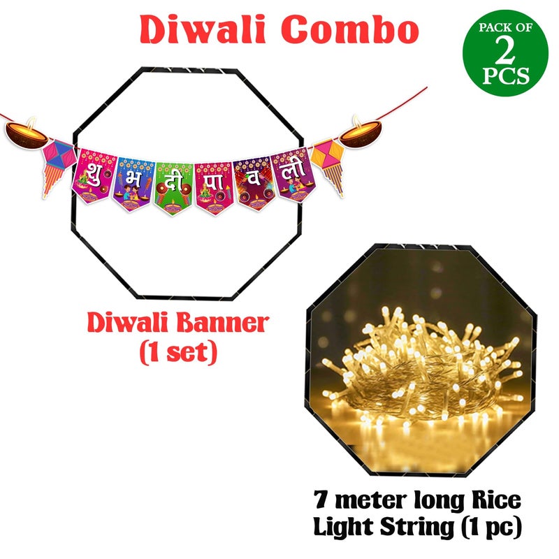 Zyozique Zyozique Diwali Decorations Items / Diwali Decorations Kit - Diwali Decorations Paper Banner & Rice Light (Pack Of 2)  - Image 2
