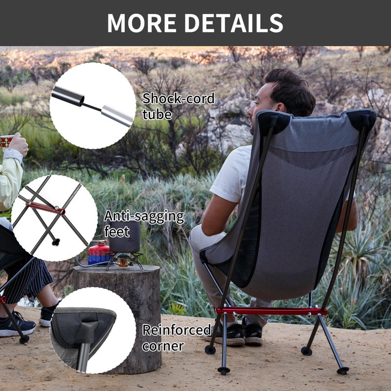 Naturehike Folding Camping Chair, Lightweight High Back Portable Compact Chair, Large Heavy Duty 330lbs for Adults, Hiking Camp Backpacking Festival Travel Beach Picnic Fishing with Storage Bag, Grey - Image 5