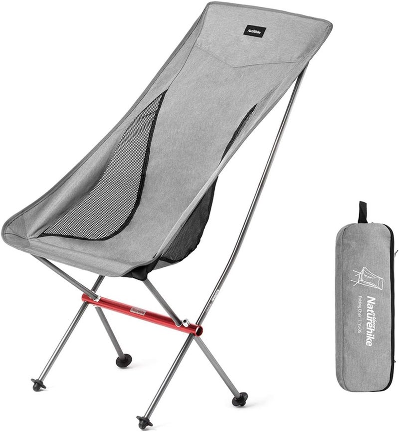 Naturehike Folding Camping Chair, Lightweight High Back Portable Compact Chair, Large Heavy Duty 330lbs for Adults, Hiking Camp Backpacking Festival Travel Beach Picnic Fishing with Storage Bag, Grey - Image 1
