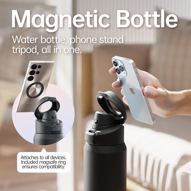 Magcheer Insulated Magnetic Water Bottle - Reusable Stainless Steel Bottle with MagSafe Compatible Phone Holder - Keeps Cold for 24 Hours - Perfect for Gym, Sports, and Travel - Black 32oz - Image 3