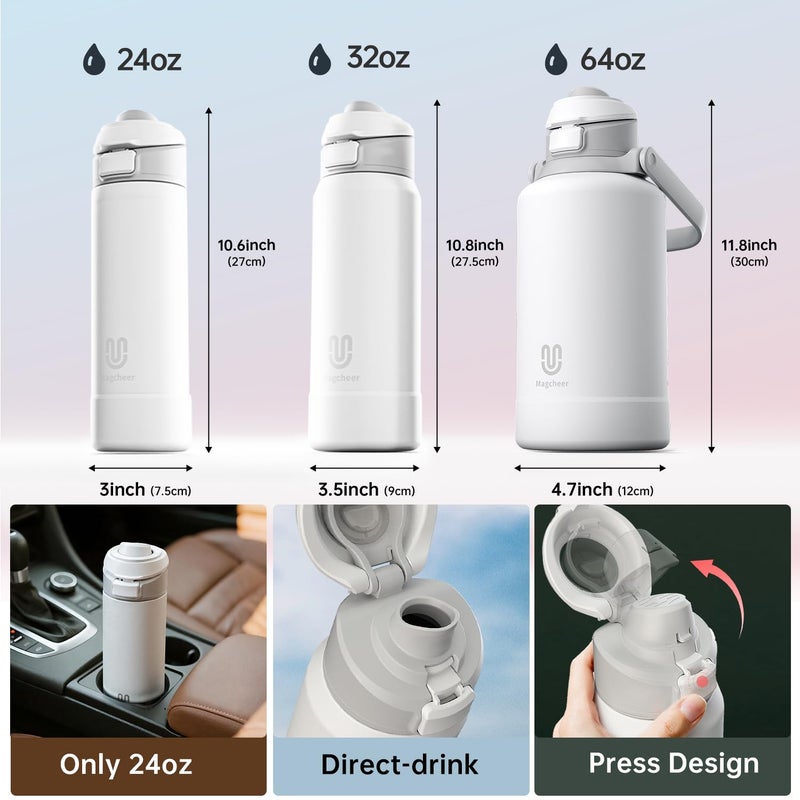 Magcheer Insulated Magnetic Water Bottle - Reusable Stainless Steel Bottle with MagSafe Compatible Phone Holder - Keeps Cold for 24 Hours - Perfect for Gym, Sports, and Travel - Black 32oz - Image 2