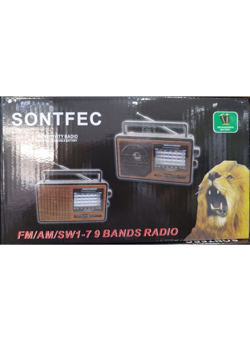 راديو SONTFEC متعدد الموجات، راديو محمول متعدد الموجات (FM/AM/SW1-7) مع 9 نطاقات.