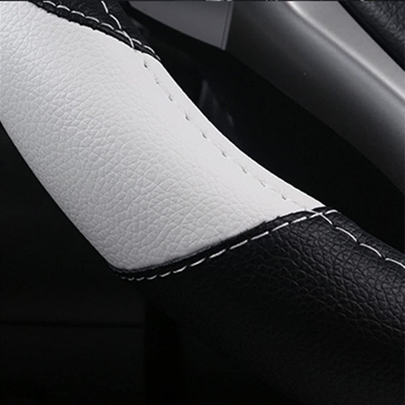 szttswamp Leather Car Steering Wheel Cover, Non-Slip Car Wheel Cover Protector Breathable Microfiber Leather Universal Fit for Most Cars(White) - Image 5