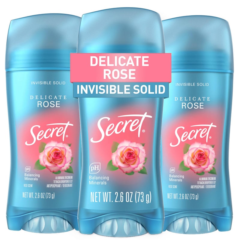 Secret Fresh Antiperspirant Deodorant for Women 72hr Breathable Sweat  Odor Protection Instant Freshness  Gentle PH Balancing Minerals Invisible Solid Delicate Rose Scent 26 oz Pack of 3