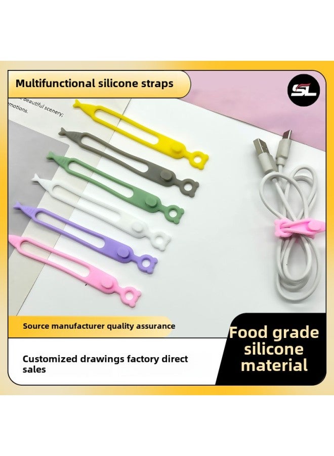 Loquat Hot Silicone Cable Tie Self-locking Colorful Strap Elastic Band Elastic Rubber Band Organiser Home Storage-Color:White - Image 2
