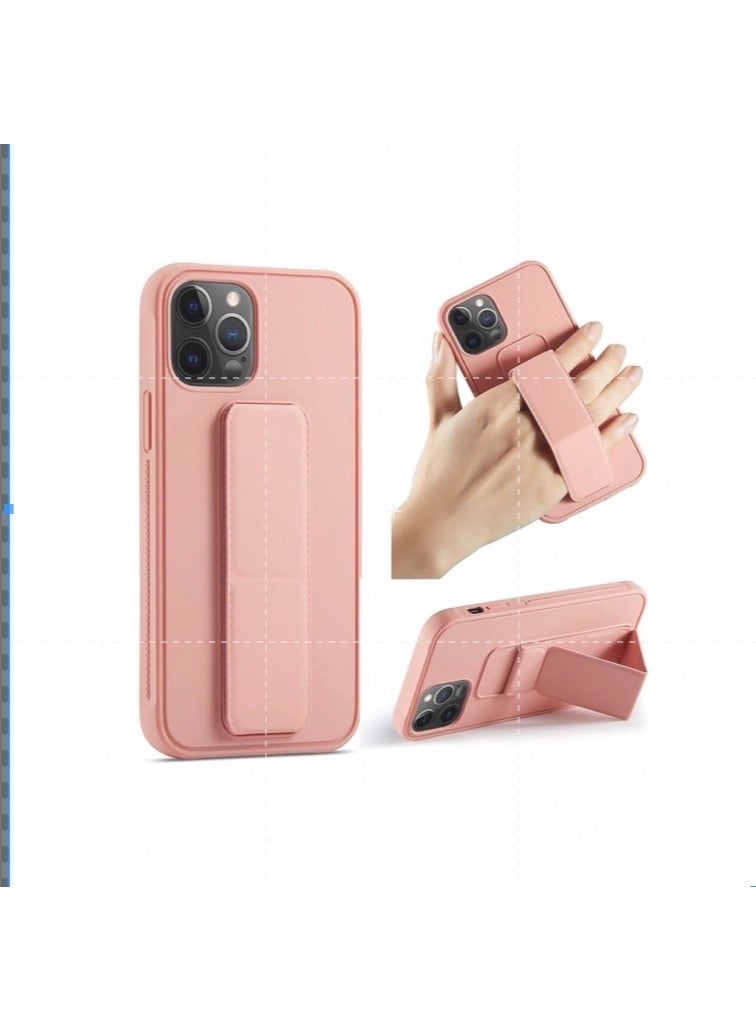 Eltrazone  iPhone 13 pro max 6.7" Case with Magnetic Stand & Holder, Premium Silicone Vertical horizontal Hand Strap Grip Multi Stand, Car Mount Kickstand Case Cover (PINK)