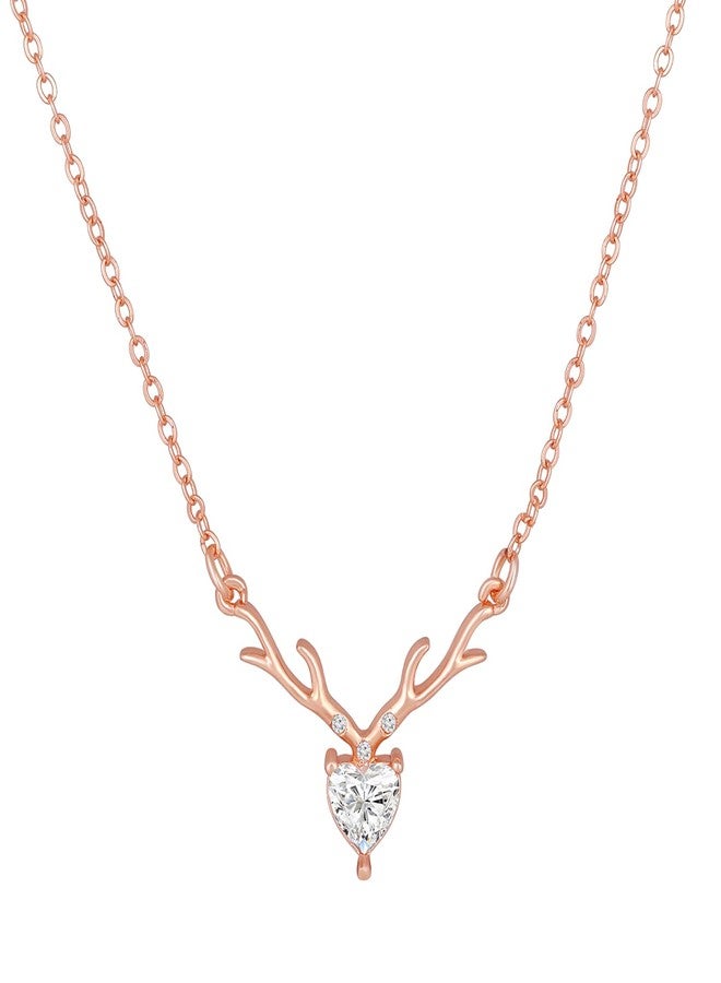 Mahi Deer Heart Shaped Necklace Pendant Chain with Cubic Zirconia Valentine Gift for Women (PS1101846Z) - Image 1