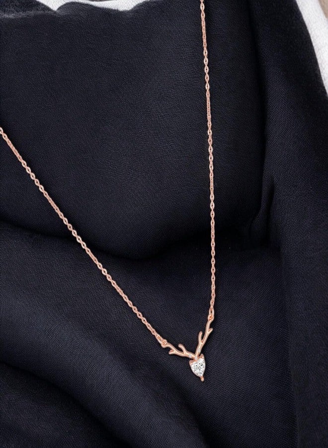 Mahi Deer Heart Shaped Necklace Pendant Chain with Cubic Zirconia Valentine Gift for Women (PS1101846Z) - Image 3