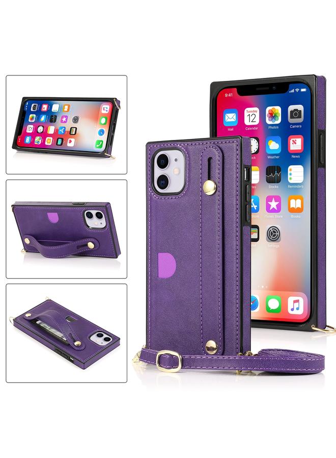 زبون جراب لهاتف iPhone 11 مزود بحزام معصم من البولي يوريثان الحراري وغطاء واقٍ مقاوم للصدمات مع حبل كروس وحامل وفتحة للبطاقات - Image 1