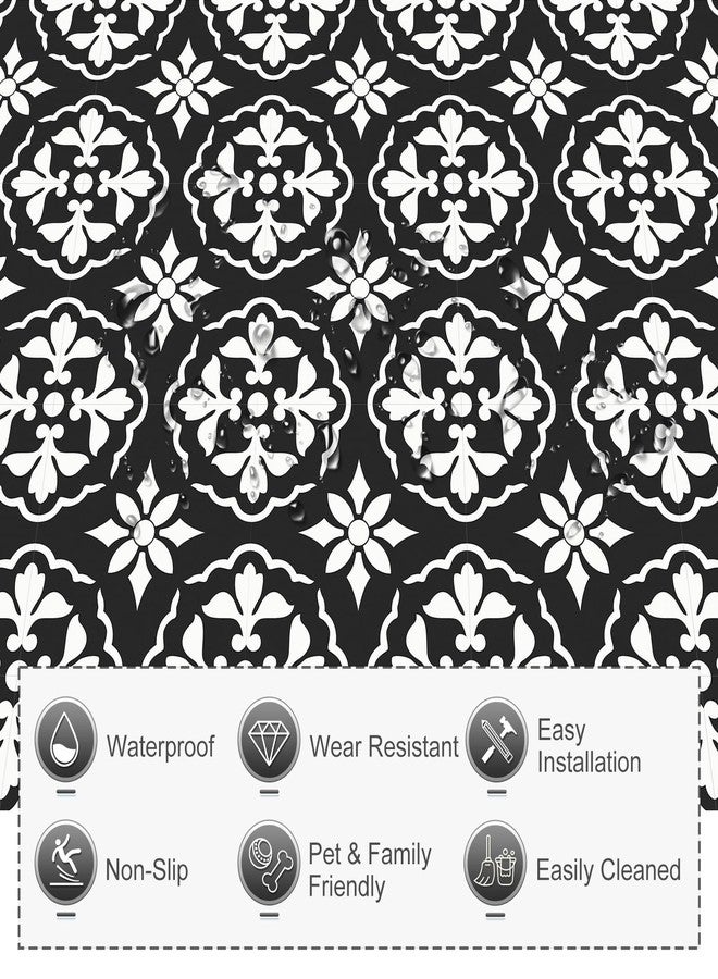 MORCART 7.87" x 7.87" Peel and Stick Floor Tile, 20 PCS Self-Adhesive DIY Vinyl Flooring for Renters, Removable and Waterproof Tile Sticker for Bathroom, Kitchen, Staircase (Black & White Retro) - Image 3