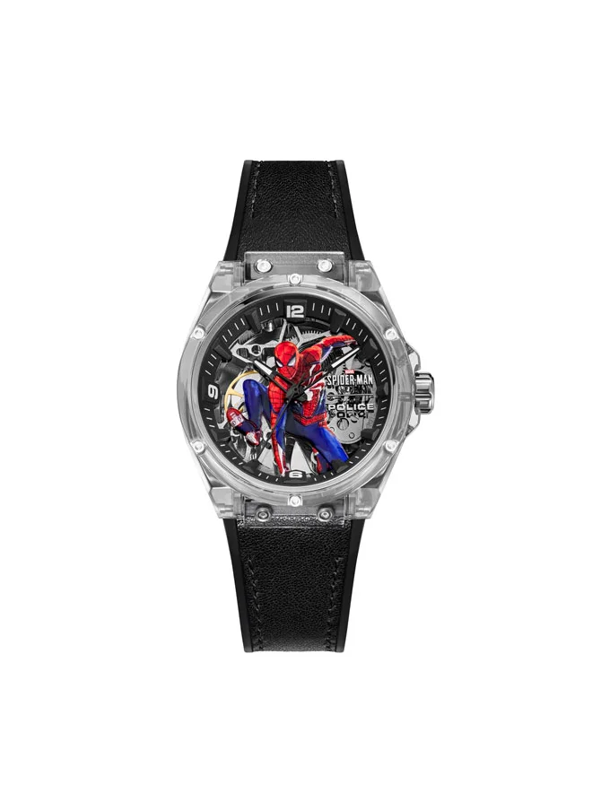 بوليس Spider Sense Men's 44mm Watch with Transparent Dial & Black Silicone