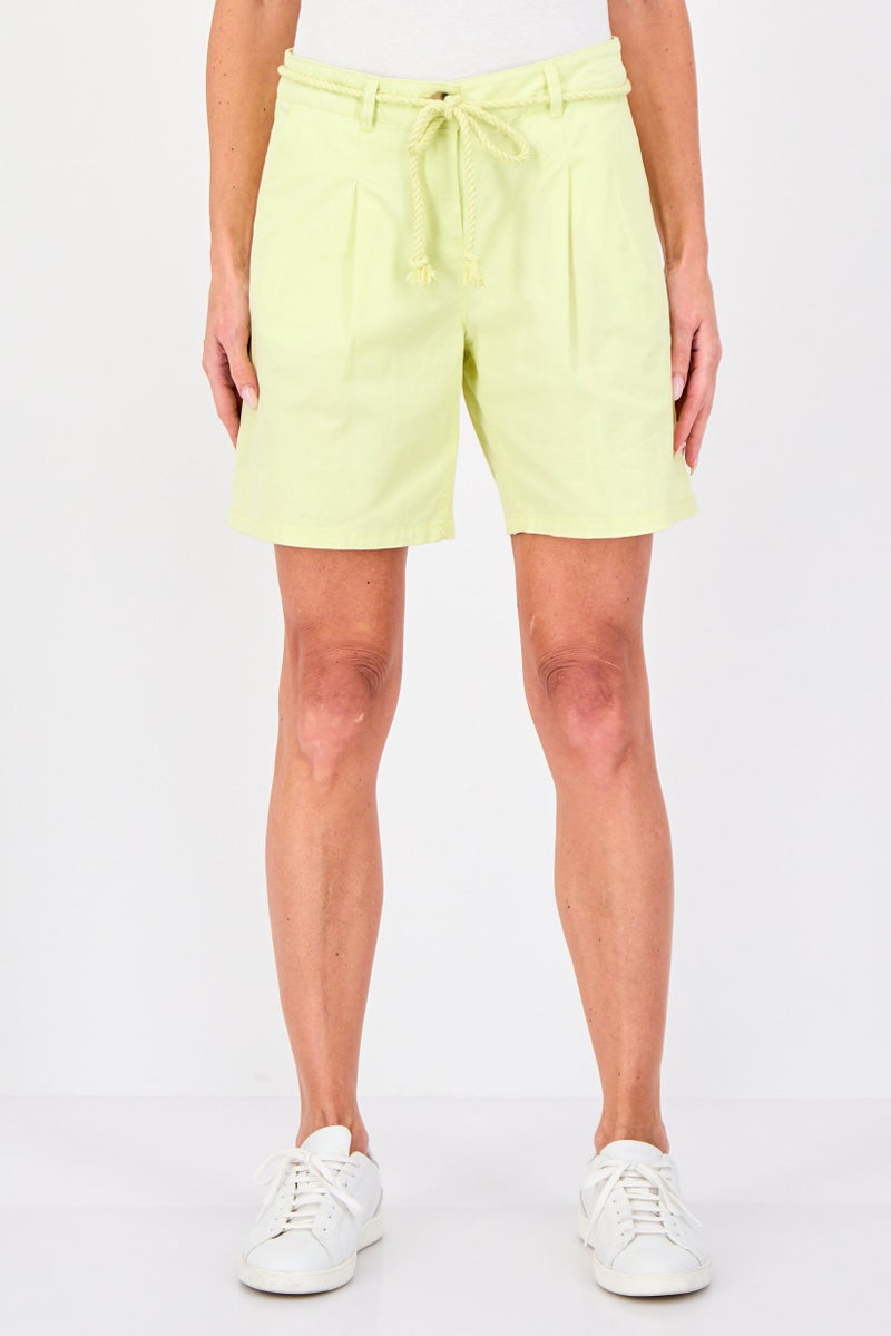 promod Women Solid Basic Shorts, Lime Yellow - Image 1