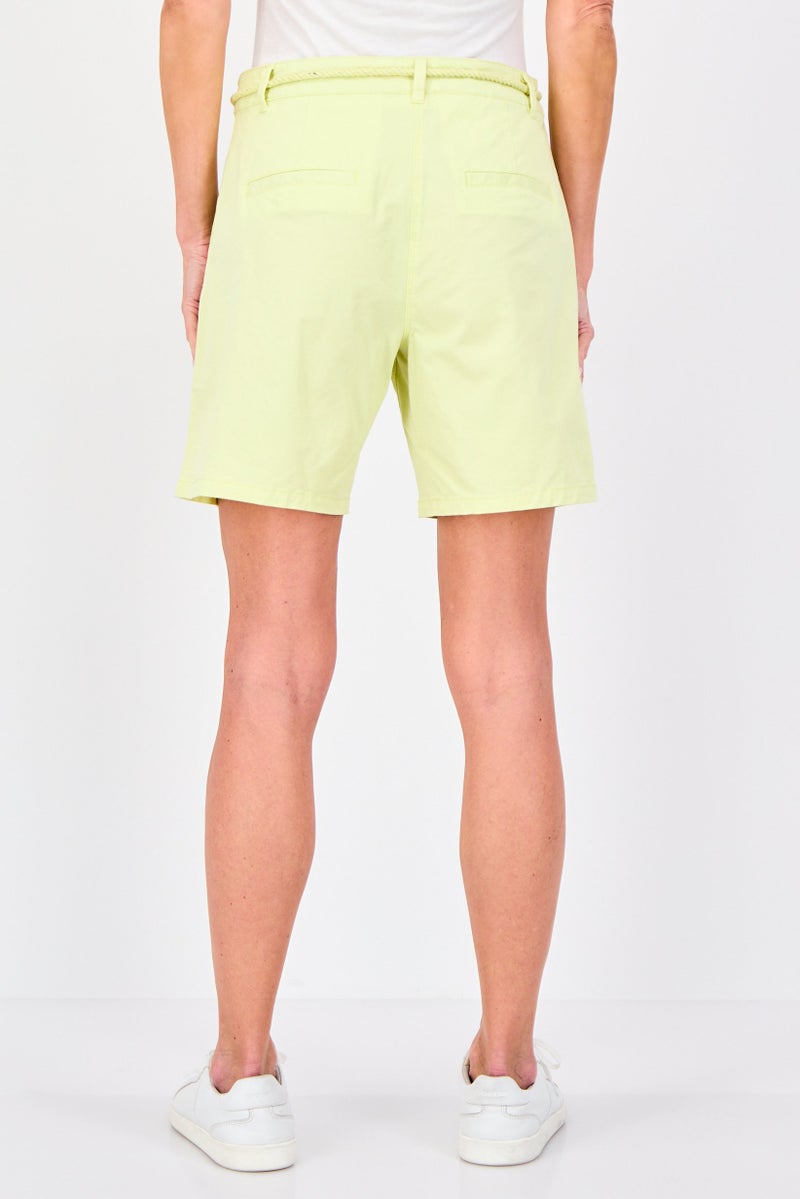 promod Women Solid Basic Shorts, Lime Yellow - Image 3