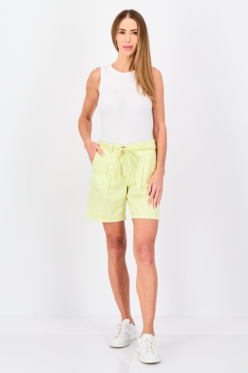 promod Women Solid Basic Shorts, Lime Yellow - Image 4