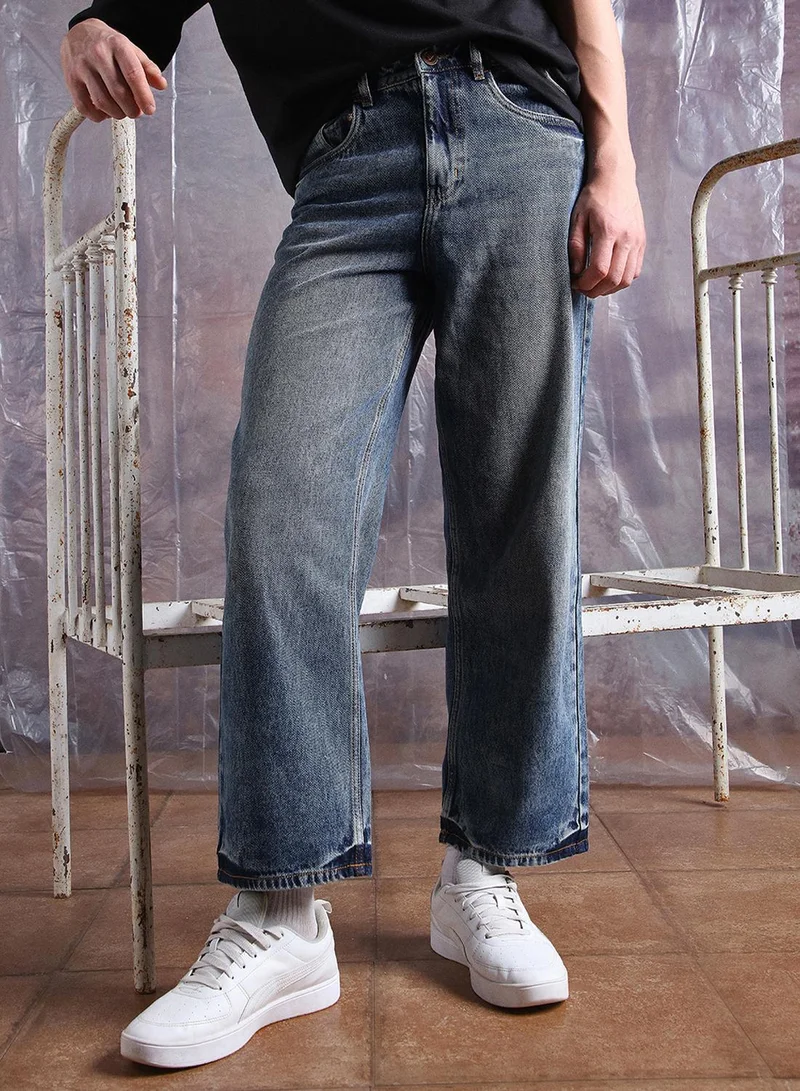 هوبرهولمي جينز رجالي واسع قطن % مغسول أزرق نيلي بطول عادي