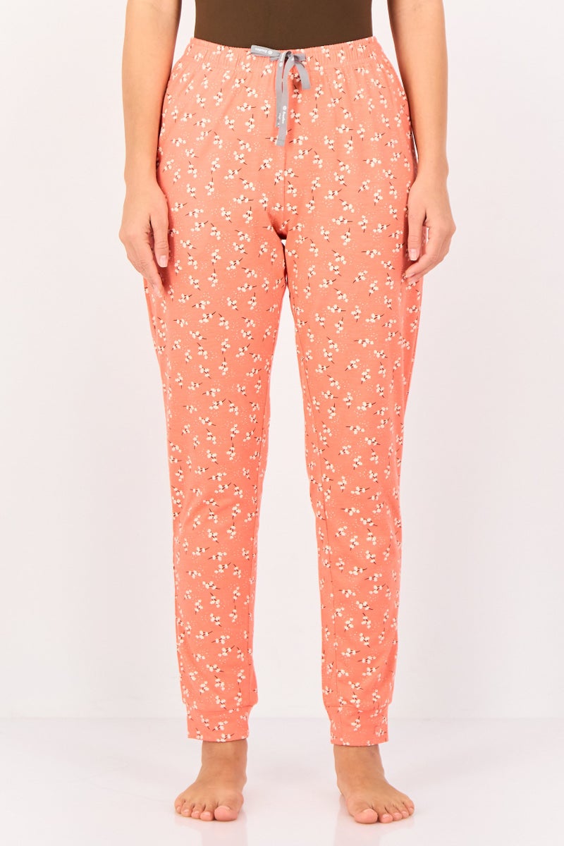 zivame Rosaline x Zivame Women Allover Print Pull On Pyjama Bottom, Bright Orange - Image 1