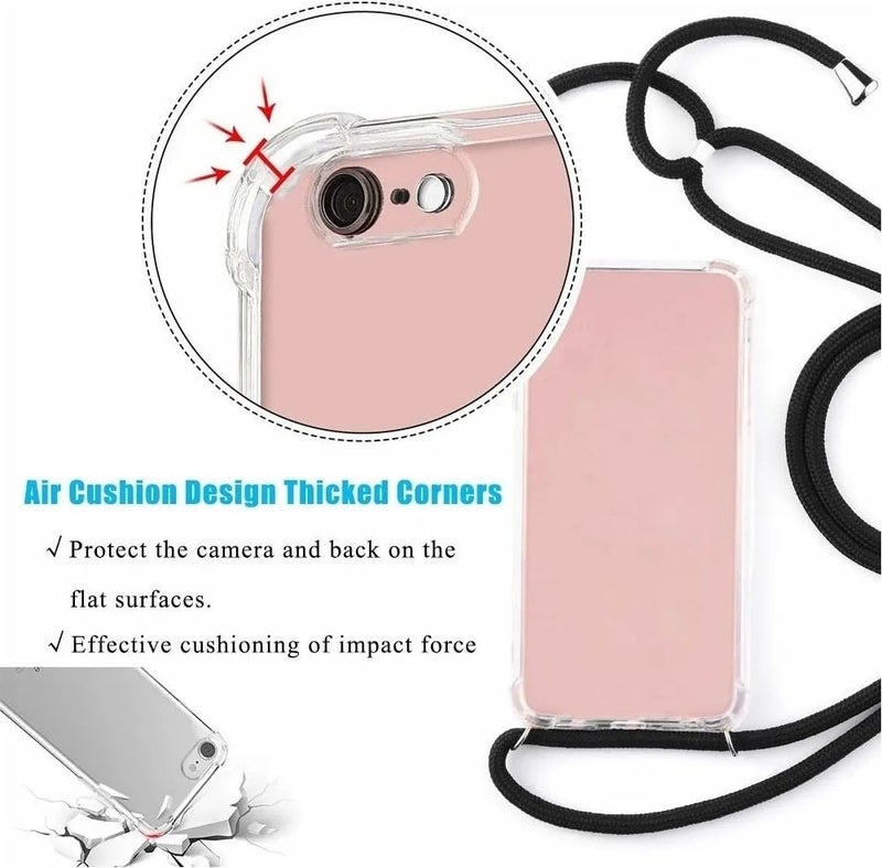 TahTicMer Apple iPhone 13 Pro Compatible Case Silicone Rope Neck Strap Shock Absorbing Antishock Cover TPU  - Image 3