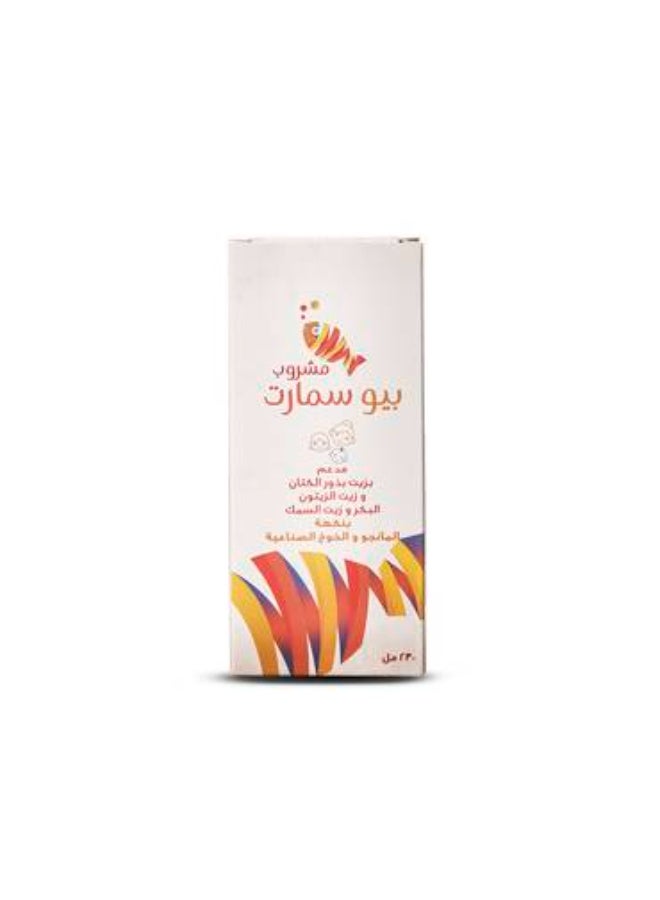 شراب بيو سمارت زيت الزيتون البكر 1 غ وزيت بذر الكتان 0.5 غ وأوميجا-3 1 غ بنكهة المانجو والخوخ 230 مل