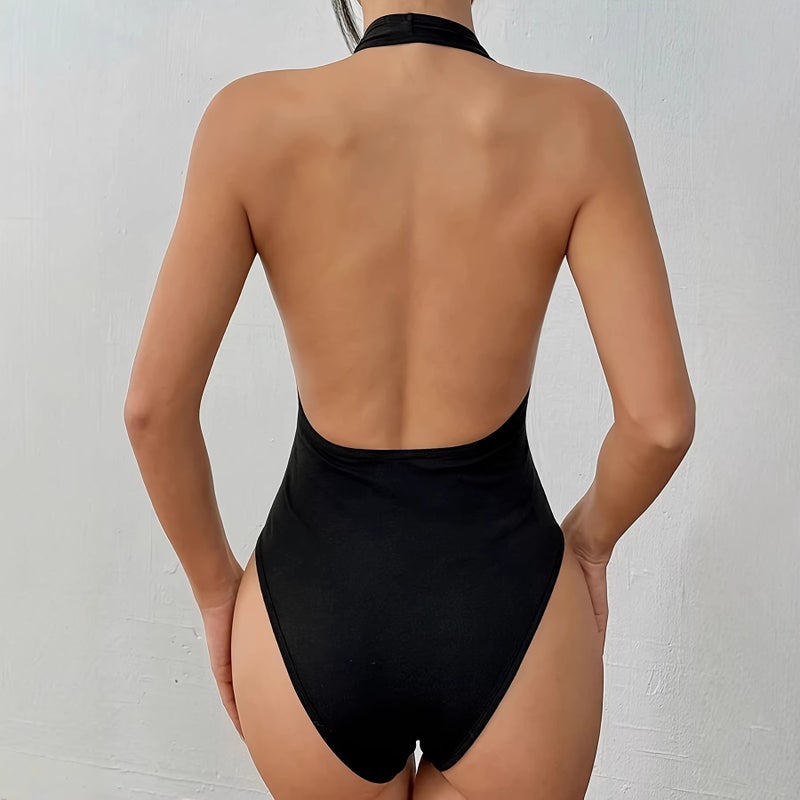 Deep V Halter Jumpsuit Sleeveless Slim Fit - Image 2