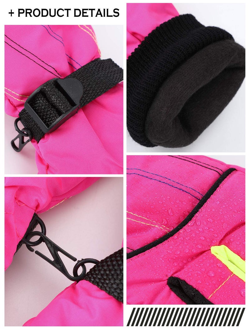 SATINIOR 2 Pairs Kids Waterproof Winter Snow Gloves Ski Gloves for Boy Girl Outdoor Warm Thickening Snowboard(Pink, Purple,10-15 Years) - Image 4