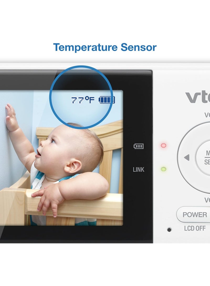 في تك جهاز مراقبة الأطفال بالفيديو VTech VM819 بدون واي فاي مزود بكاميرا - شاشة 2.8 بوصة، مدى 1000 قدم، عمر بطارية 19 ساعة، رؤية ليلية، مستشعر درجة حرارة، تهويدات - آمن وخاص - Image 4