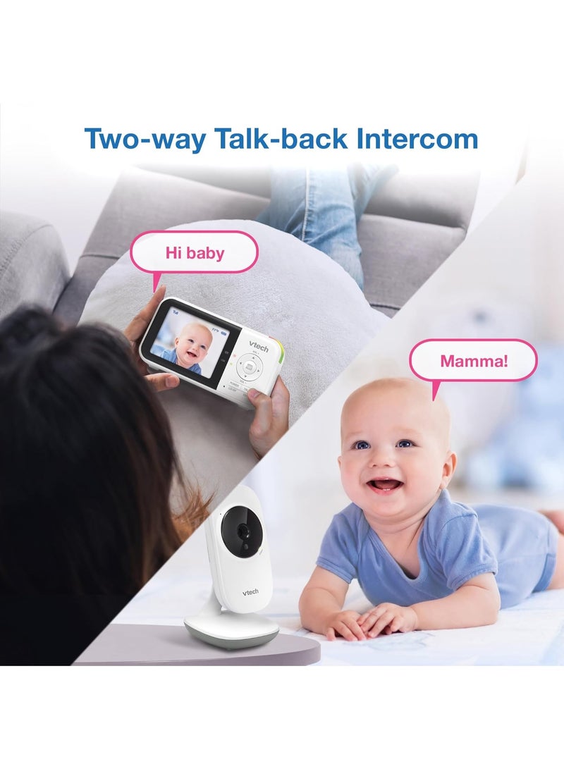 في تك جهاز مراقبة الأطفال بالفيديو VTech VM819 بدون واي فاي مزود بكاميرا - شاشة 2.8 بوصة، مدى 1000 قدم، عمر بطارية 19 ساعة، رؤية ليلية، مستشعر درجة حرارة، تهويدات - آمن وخاص - Image 3