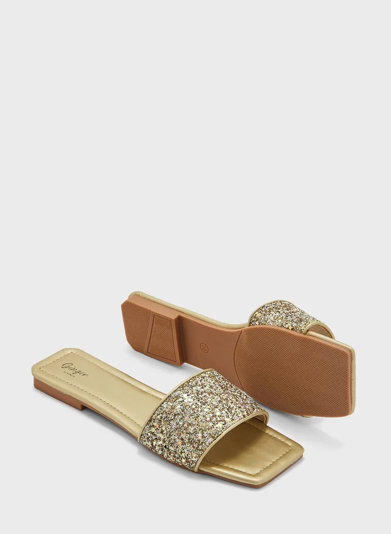 Ginger Glitter Starp Flat Sandals