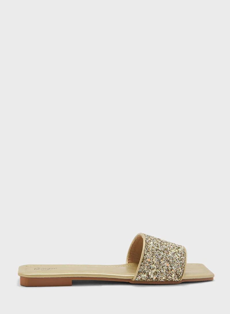 Ginger Glitter Starp Flat Sandals