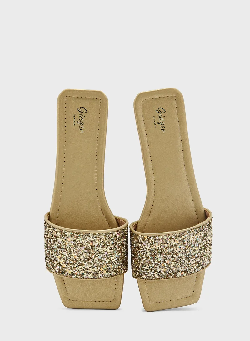 Ginger Glitter Starp Flat Sandals