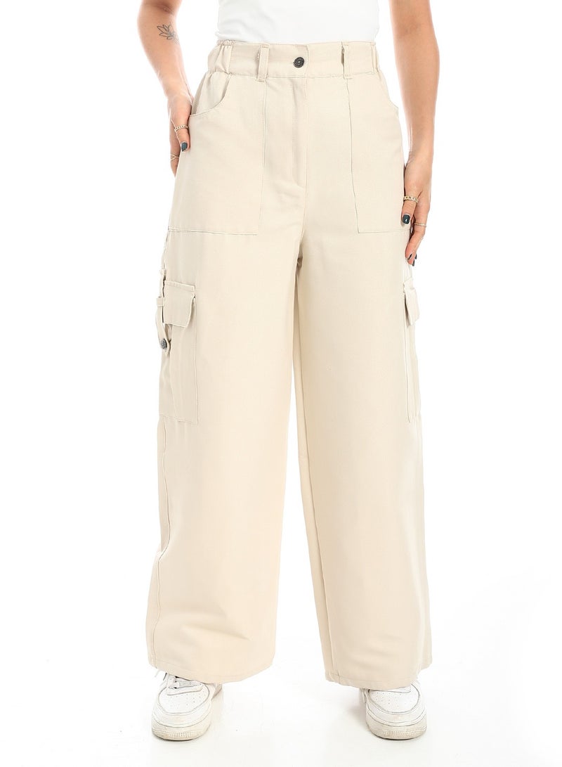Andora High-Waisted Cargo Wide-Leg Convertible Pant_Beige - Image 1