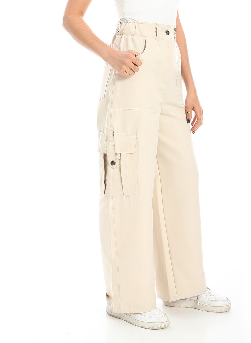 Andora High-Waisted Cargo Wide-Leg Convertible Pant_Beige - Image 2